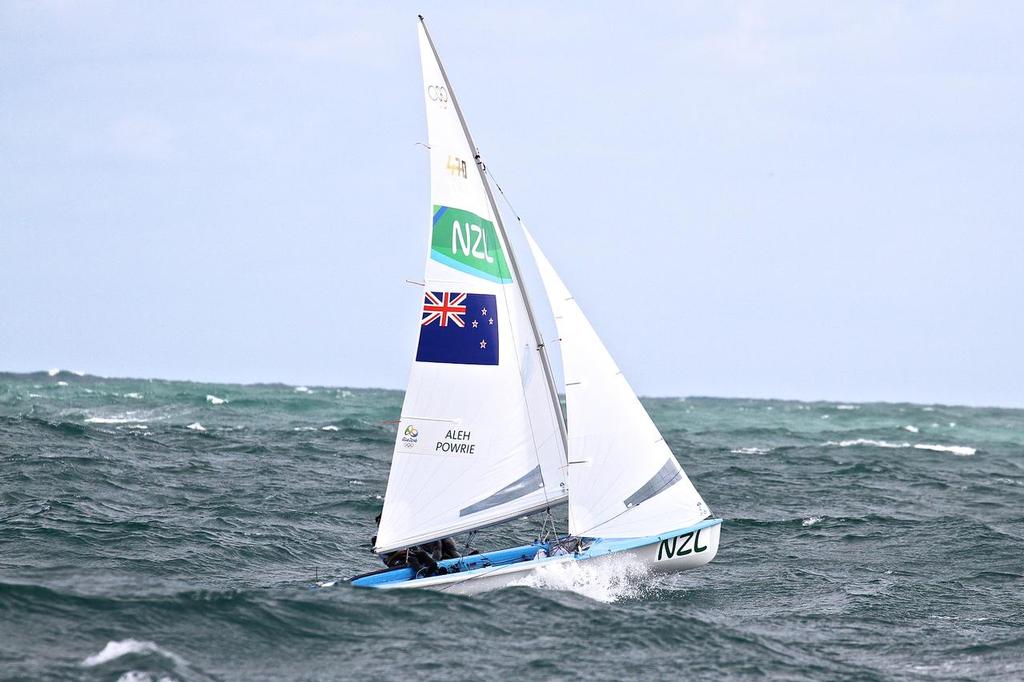 Jo Aleh and Polly Powrie in  Race 4 of the Womens 470 sailed in 3-4 metre Atlantic swells and 20-25kt winds - 2016 Olympics © Richard Gladwell www.photosport.co.nz